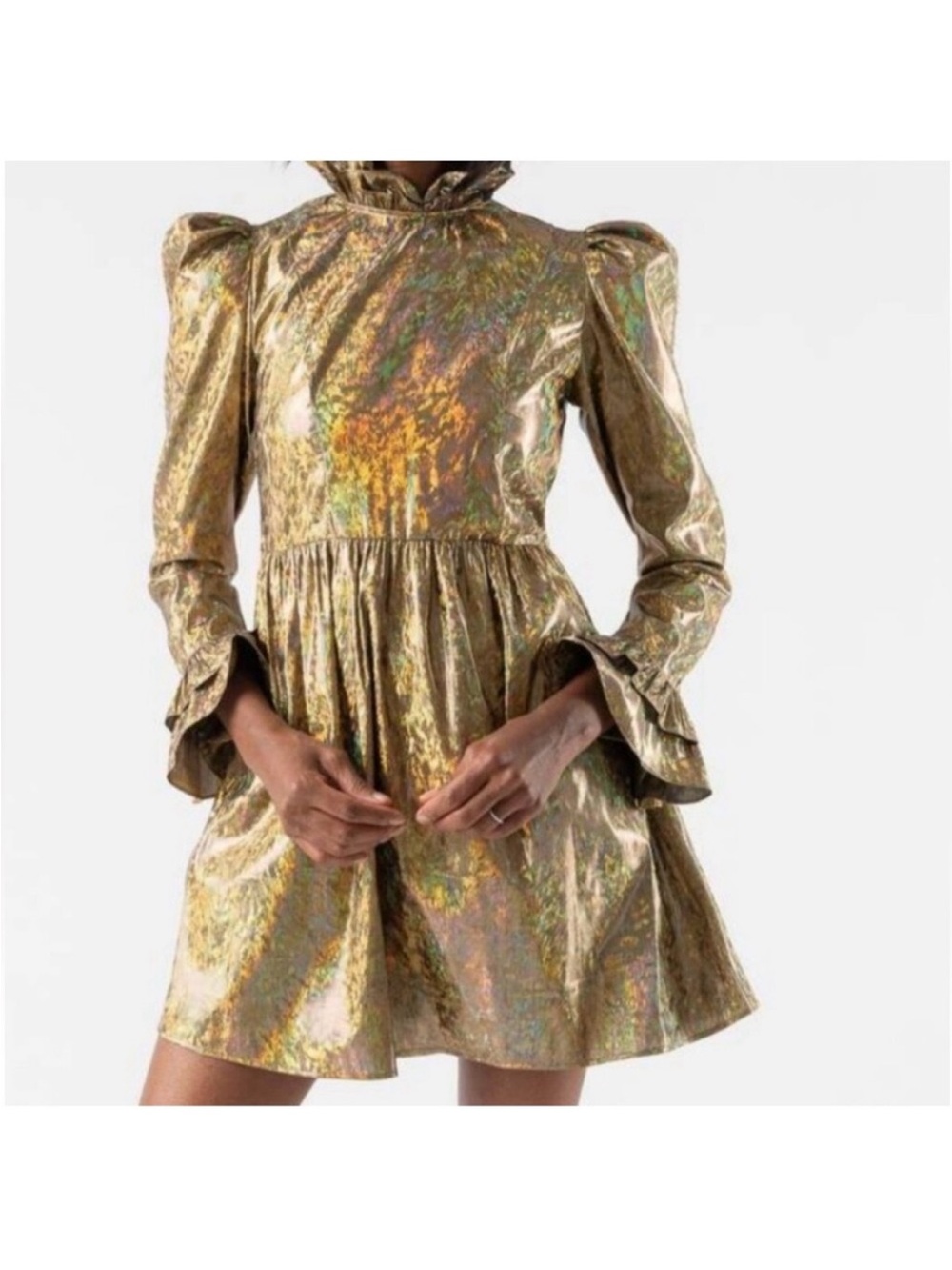 Batsheva Prairie Gold Hologram Mini Dress 6